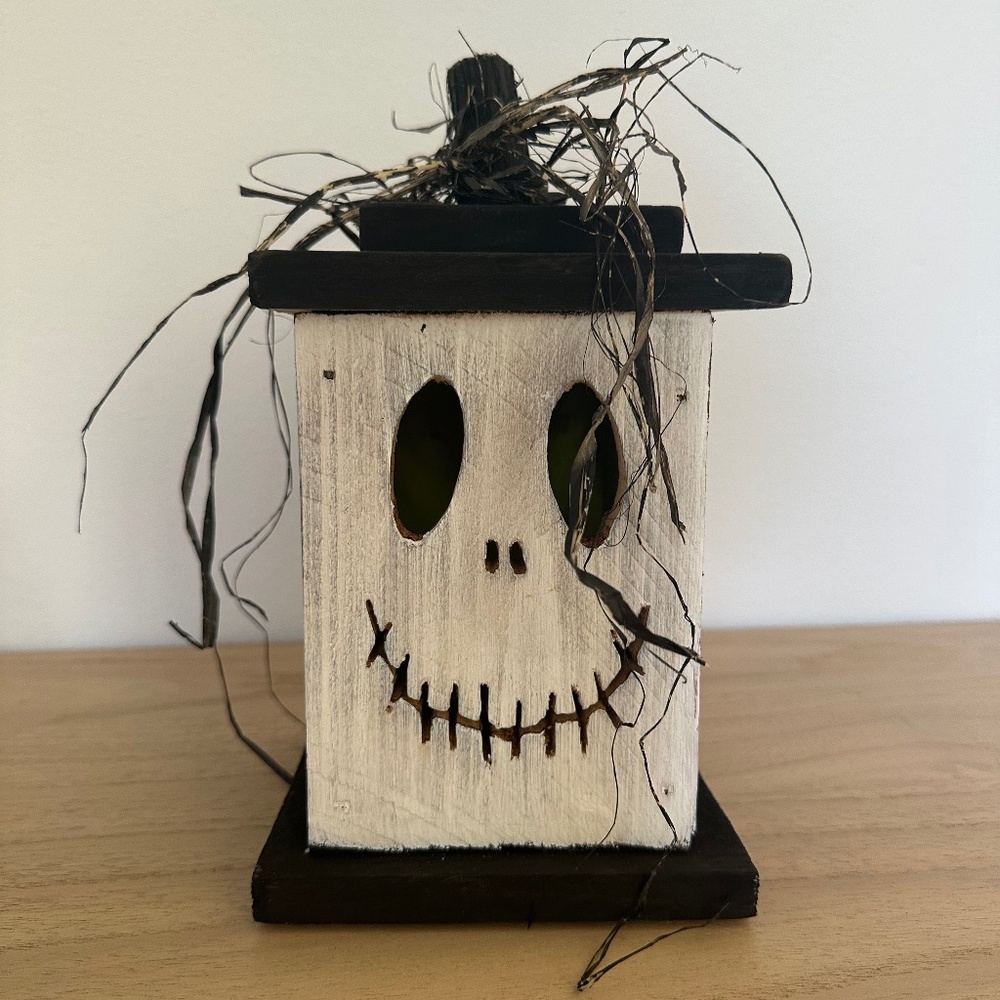 Pumpkin ghost Halloween lantern - wood handcrafted